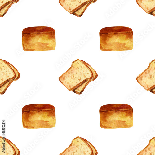 Bread. Watercolor seamless pattern.