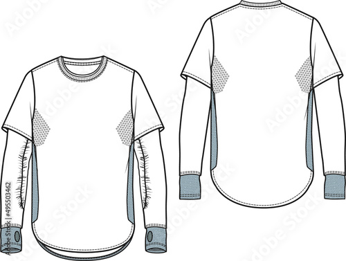 men activewear long sleeve t-shirt technical drawing , sports sketch