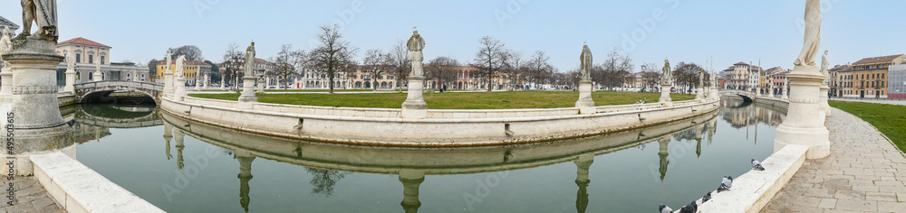 Extra wide view of the beautiful square of Prato della Valle in Padua