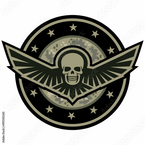 military emblem with skull wings,grunge vintage design t shirts
