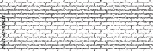 Dotwork brick wall pattern background. Black noise stipple dots stone brickwall. Sand grain effect. Black dots grunge banner. Abstract noise dotwork pattern. Stochastic dotted bricks. Vector