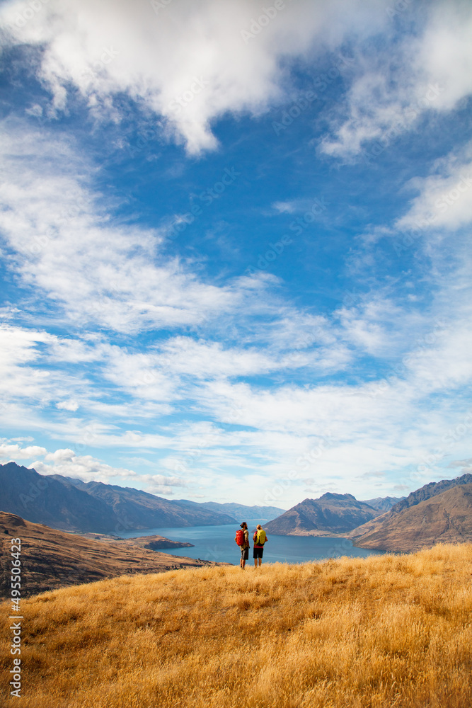 Adventure couple on vacation hiking trip South Island