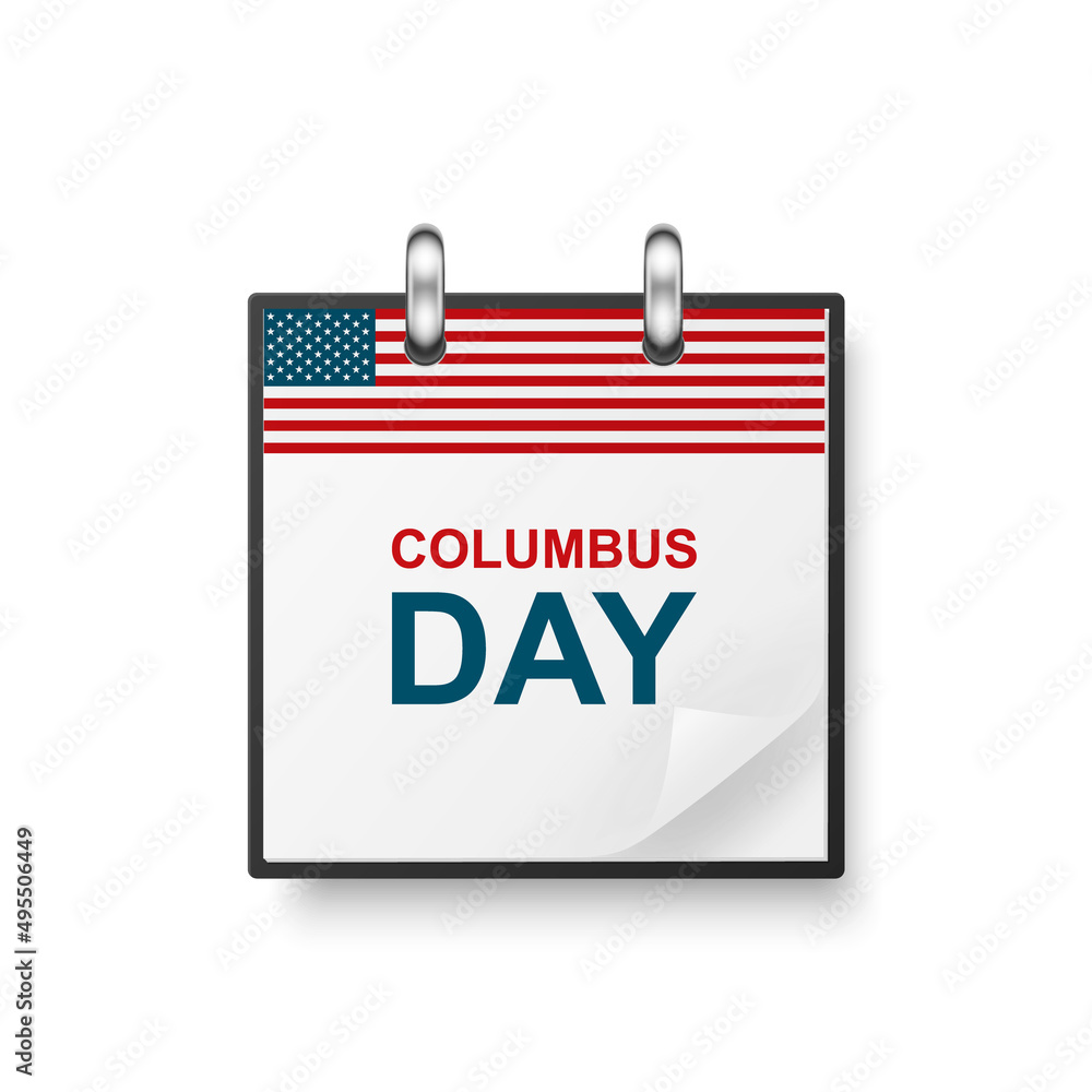 Vector 3d Realistic Columbus Day Paper Classic Simple Minimalistic Calendar with US Flag Colors Icon. Design Template for Columbus Day Card, Banner, Wall Calendar, Background Vector 3d Realistic Columbus Day Paper Classic Simple Minimalistic Calendar with US Flag Colors Icon. Design Template for Columbus Day Card, Banner, Wall Calendar, Background