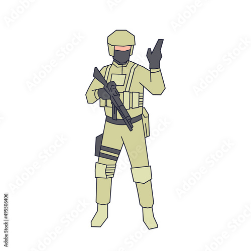 Military or army soldier simple flat outline vector illustration.