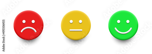 Rating scale or pain scale in the form of emoticons. From red to green smiley. Vector clipart isolated on white background.