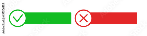 Ok and Cancel buttons. Red and green icons. Vector clipart isolated on white background.