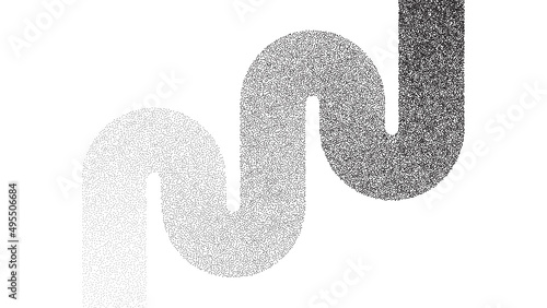 Dotwork wave pattern vector background. Black grunge noise stipple dots path wave. Sand grain effect. Black dots grunge banner. Abstract zig zag shape noise dotwork pattern. Stochastic dotted vector