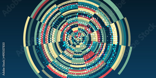 Visualization of large amounts of data in the form of circles. File structuring. Data algorithms, machine learning. The visual concept of the array. Big data complex.