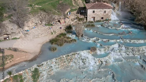 Aerial view of Cascate del Mulino di Saturnia, Tuscany, Italy photo