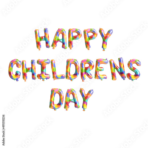 Happy childrens day with 3d illustration balloons isolated on white background