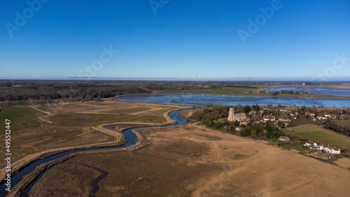 An aerial view of the village of Blythburgh in Suffolk, UK photo