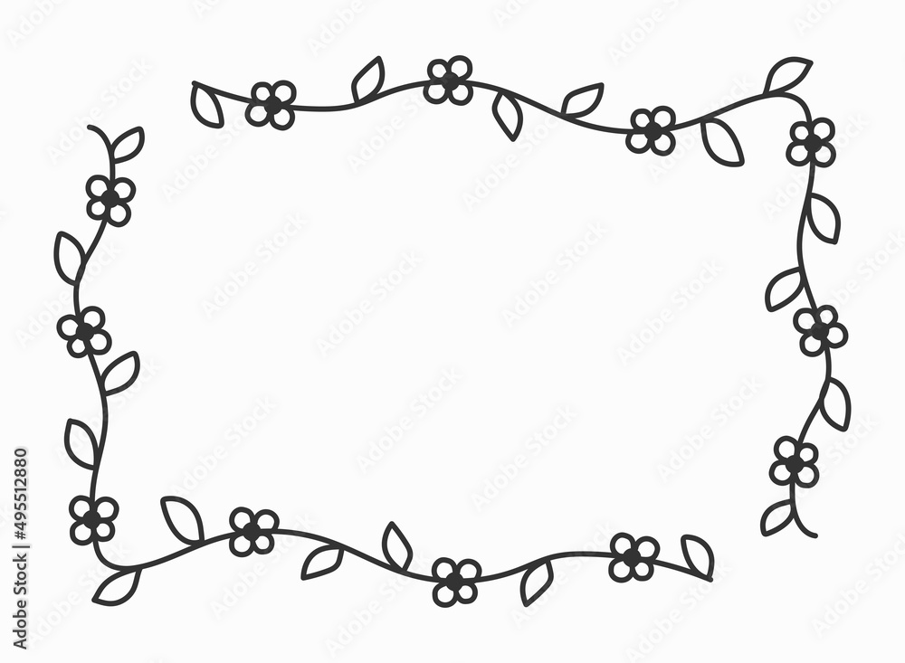 A frame on a black background, drawn in the style of doodles. Classic frame, a frame with a floral pattern. Minimalistic style. A frame on a black background, drawn in the style of doodles. Classic frame, a frame with a floral pattern. Minimalistic style.
