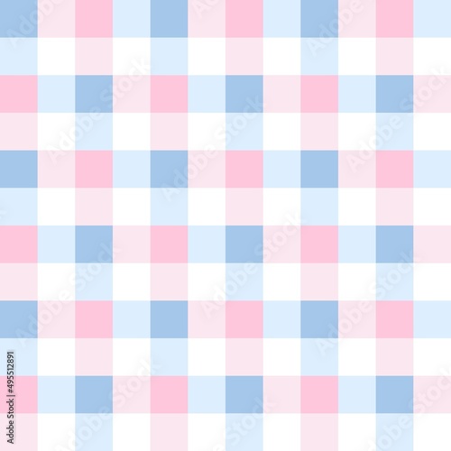 Blue, pink, and white plaid seamless pattern background. Vector illustration.