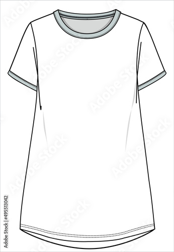 FLAT SKETCH OF NIGHTWEAR DRESS FOR WOMEN AND TEEN GIRLS IN EDITABLE VECTOR FILE
