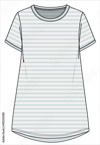 FLAT SKETCH OF NIGHTWEAR DRESS FOR WOMEN AND TEEN GIRLS IN EDITABLE VECTOR FILE