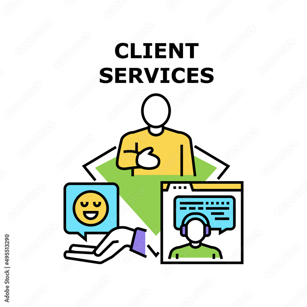 Client Services Vector Icon Concept. Client Services For Advising And Supporting, Positive Review And Feedback Of Call Center Operator Consultation And Support. Professional Advice Color Illustration