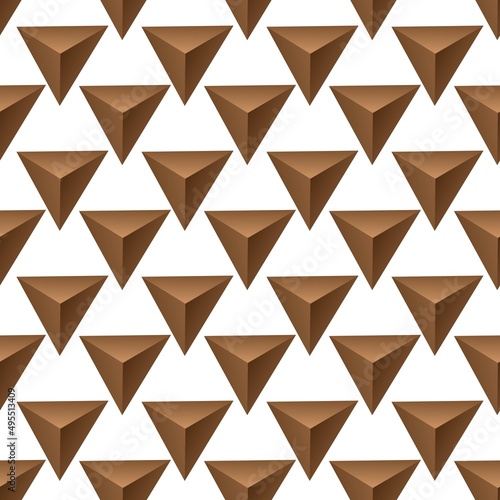 Brown 3d triangle seamless pattern on the white background. Vector illustration.