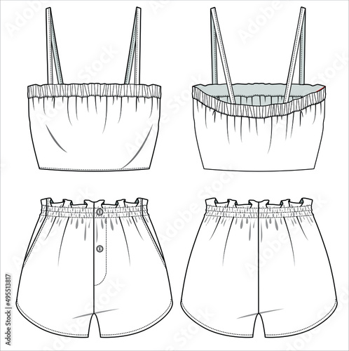 WOVEN TANK  AND   SHORTS NIGHTWEAR SET FOR WOMEN AND TEEN GIRLS IN EDITABLE VECTOR FILE