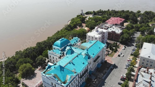 Khabarovsk city on a summer day. Aerial view. photo