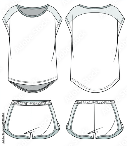 SPORTY CAMI AND SPORTY SHORTS MATCHING NIGHTWEAR SET FOR  WOMEN AND TEEN GIRLS IN EDITABLE VECTOR FILE
