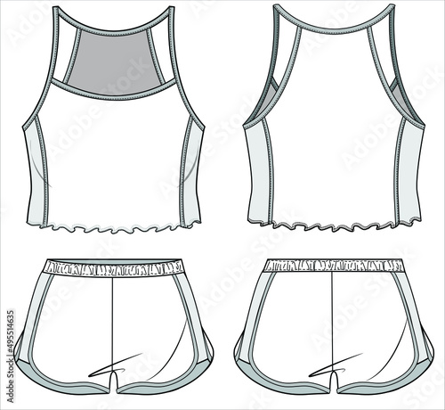 RIBBED SPORTY CAMI AND SPORTY SHORTS NIGHTWEAR SET FOR  WOMEN AND TEEN GIRLS IN EDITABLE VECTOR FILE