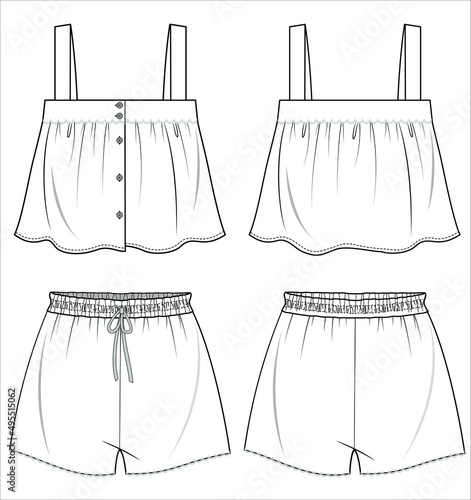 WOVEN AND TEES NIGHTWEAR TANK AND SHORT FOR WOMEN IN EDITABLE VECTOR FILE