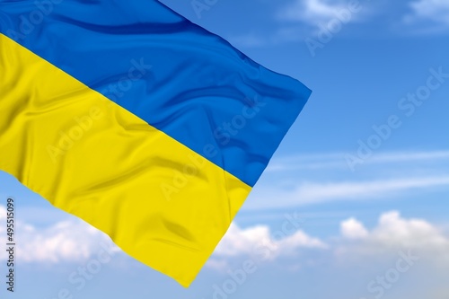 Flag of Ukraine on blue sky. Yellow - blue Ukrainian national state flag