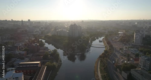 Areial view of two rivers and cityscape at Kharkov, Ukraine before war