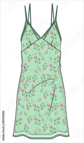WOMENS FLORAL CHIFFON SLIP NIGHTWEAR IN EDITABLE VECTOR FILE