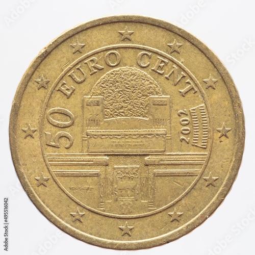 Bild auf Leinwand Austria - circa 2002: a 50 cent coin of Austria showing the front view of the As