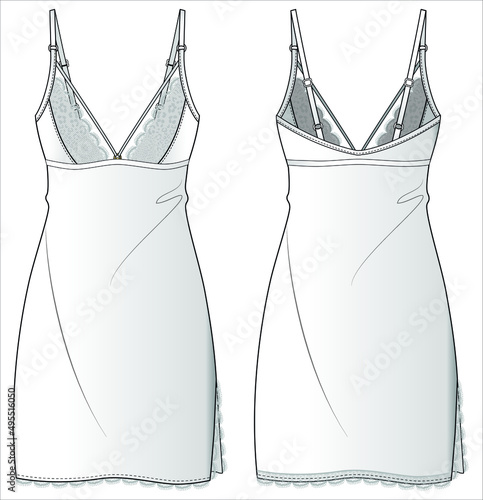 WOMENS SATIN LACE SLIP NIGHTWEAR IN EDITABLE VECTOR FILE
