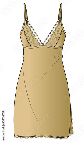 WOMENS SATIN LACE SLIP NIGHTWEAR IN EDITABLE VECTOR FILE