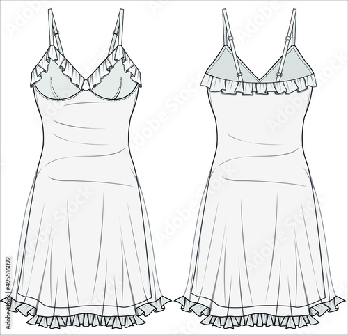 WOMEN CHIFFON SLIP NIGHTWEAR IN EDITABLE VECTOR FILE