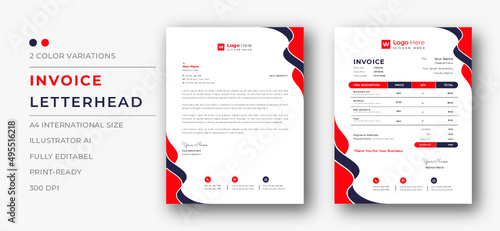 Professional invoice and letterhead design for corporate office. letterhead, invoice design illustration. Simple and creative modern corporate clean design..	