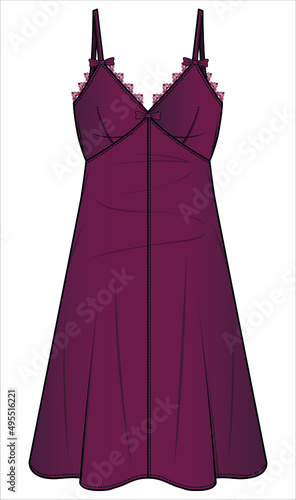 WOMENS SATIN LACE SLIP NIGHTWEAR IN EDITABLE VECTOR FILE