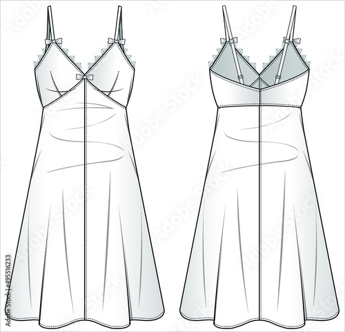WOMENS SATIN LACE SLIP NIGHTWEAR IN EDITABLE VECTOR FILE