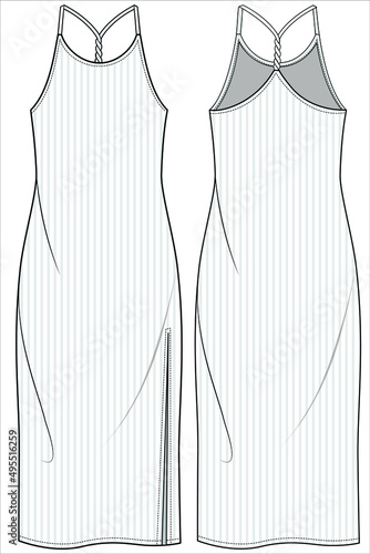 WOMENS RIBBED KNIT SLIP NIGHTWEAR IN EDITABLE VECTOR FILE