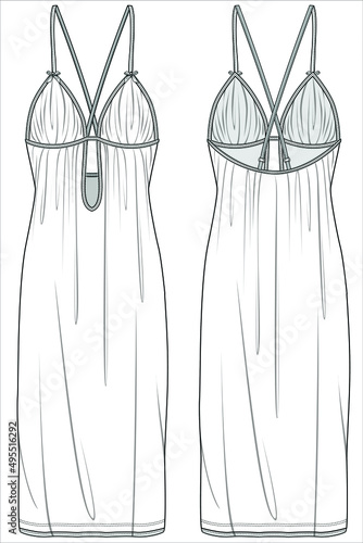 WOMENS CROSS OVER BACK SLIP NIGHTWEAR IN EDITABLE VECTOR FILE