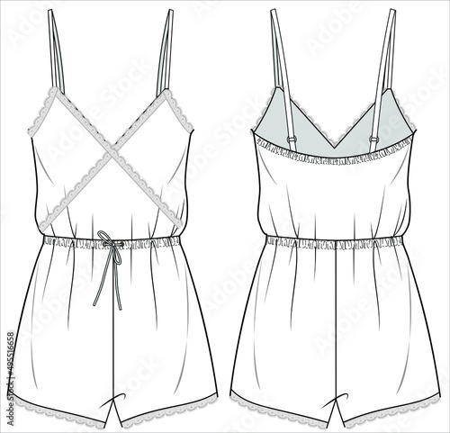 WOMENS TEDDY PLAYSUIT  NIGHTWEAR IN EDITABLE VECTOR FILE