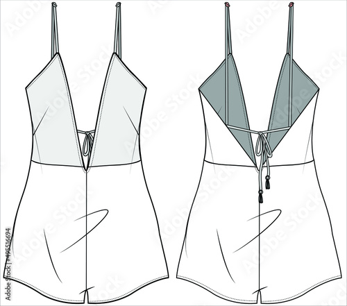 WOMEN WOVEN DEEP BACK NECKLINE PLAYSUIT IN EDITABLE VECTOR FILE