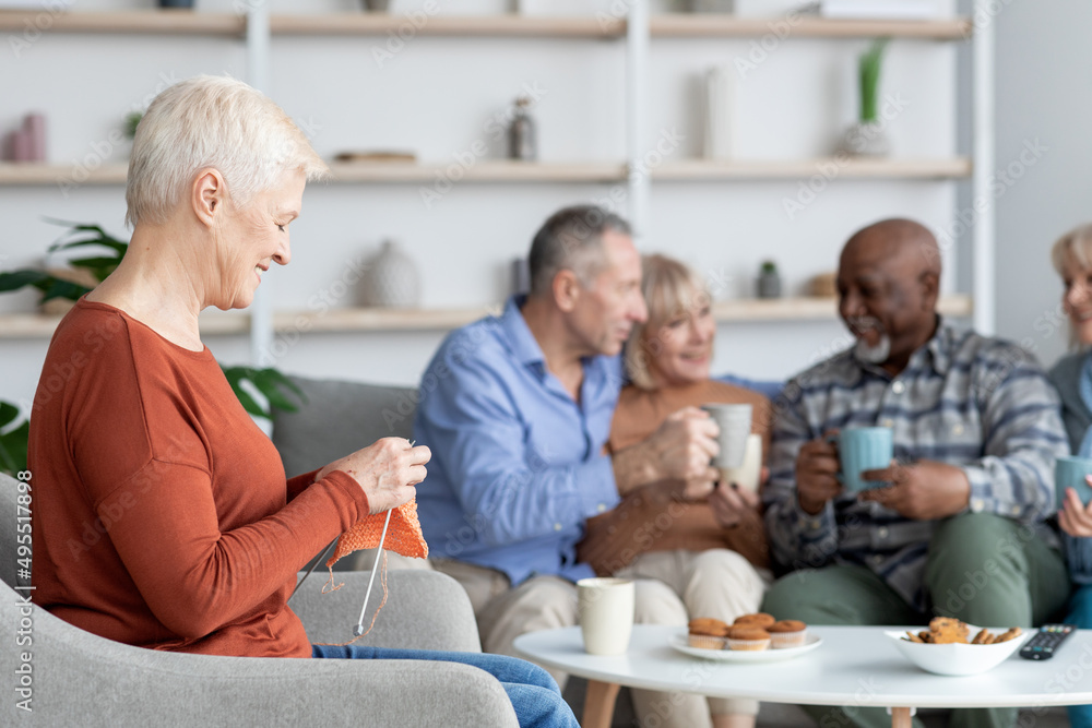 Joyful multiracial senior people spending time together at retirement house Joyful multiracial senior people spending time together at retirement house