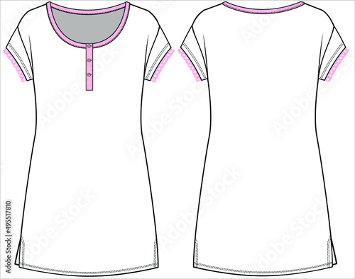 WOMEN HENLEY NECK KNIT DORMDRESS SLIP NIGHTWEAR IN EDITABLE VECTOR FIL