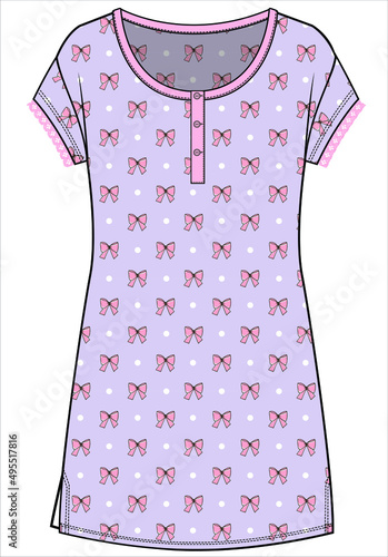 WOMEN BOW SEMLESS PRINT KNIT DORMDRESS SLIP NIGHTWEAR IN EDITABLE VECTOR FILE