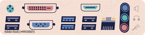 Computer Ports Colored Illustration