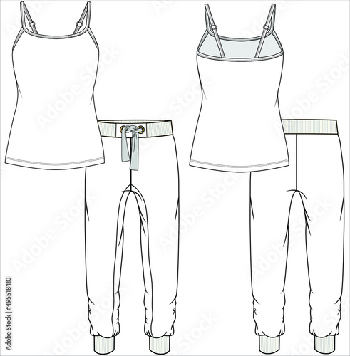 WOMEN CAMI AND JOGGERS NIGHTWEAR SET IN EDITABLE VECTOR FILE