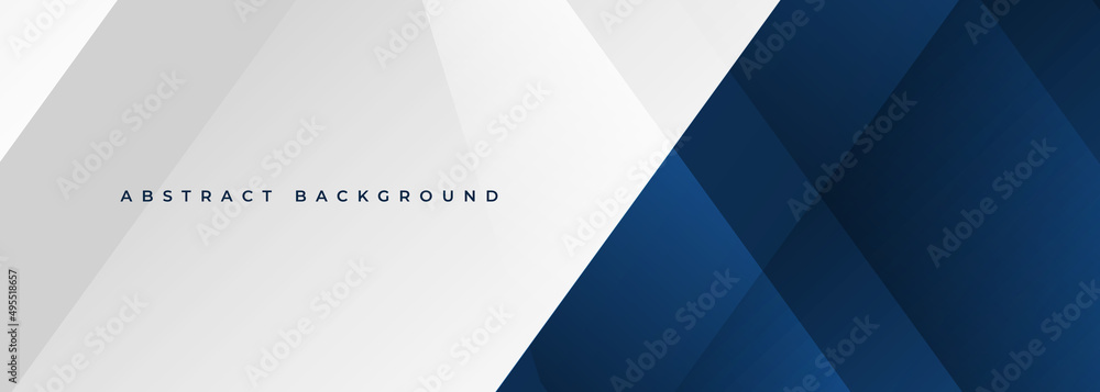 White and blue modern abstract wide banner with geometric shapes. Dark blue and white abstract background. Vector illustration - obrazy, fototapety, plakaty 