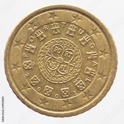 Portugal  - circa 2002  : a 50 cent coin of  Portugal  with a word marks from 1143