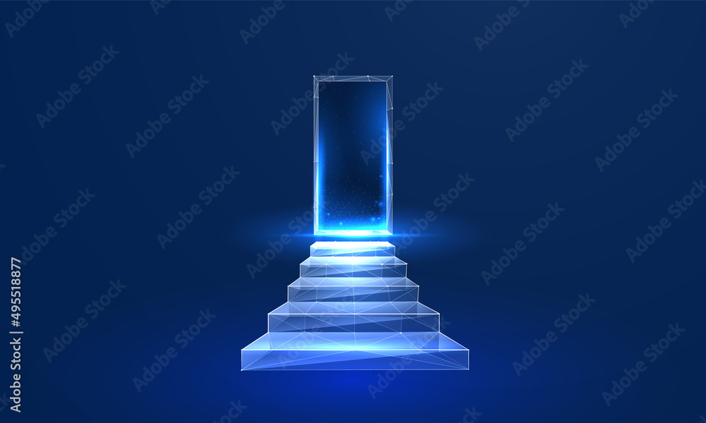 Digital steps leading into the future in a futuristic polygonal style ...