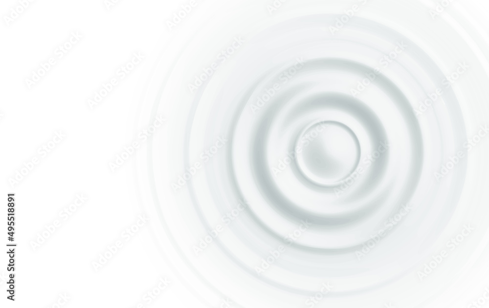 Water ripple effect on white background. Circular wave top view. Vector illustration of a surface that resonates from impact. - obrazy, fototapety, plakaty 