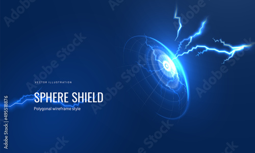 Foto Protective shield with lightning in a futuristic style on a dark background with a glowing effect